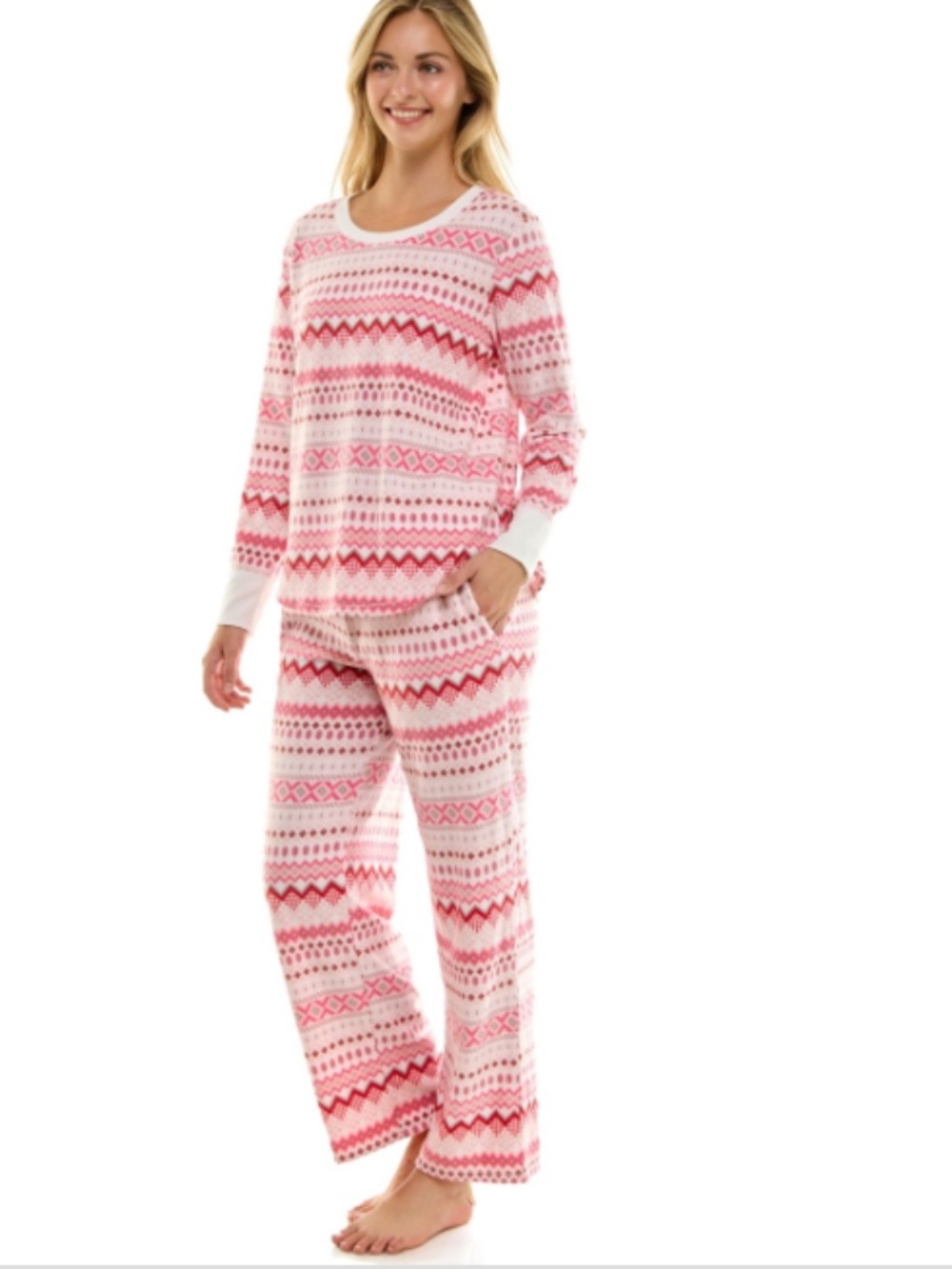 Roudelain Women's 2-Piece Printed Long-Sleeve Top and Straight Leg Pants